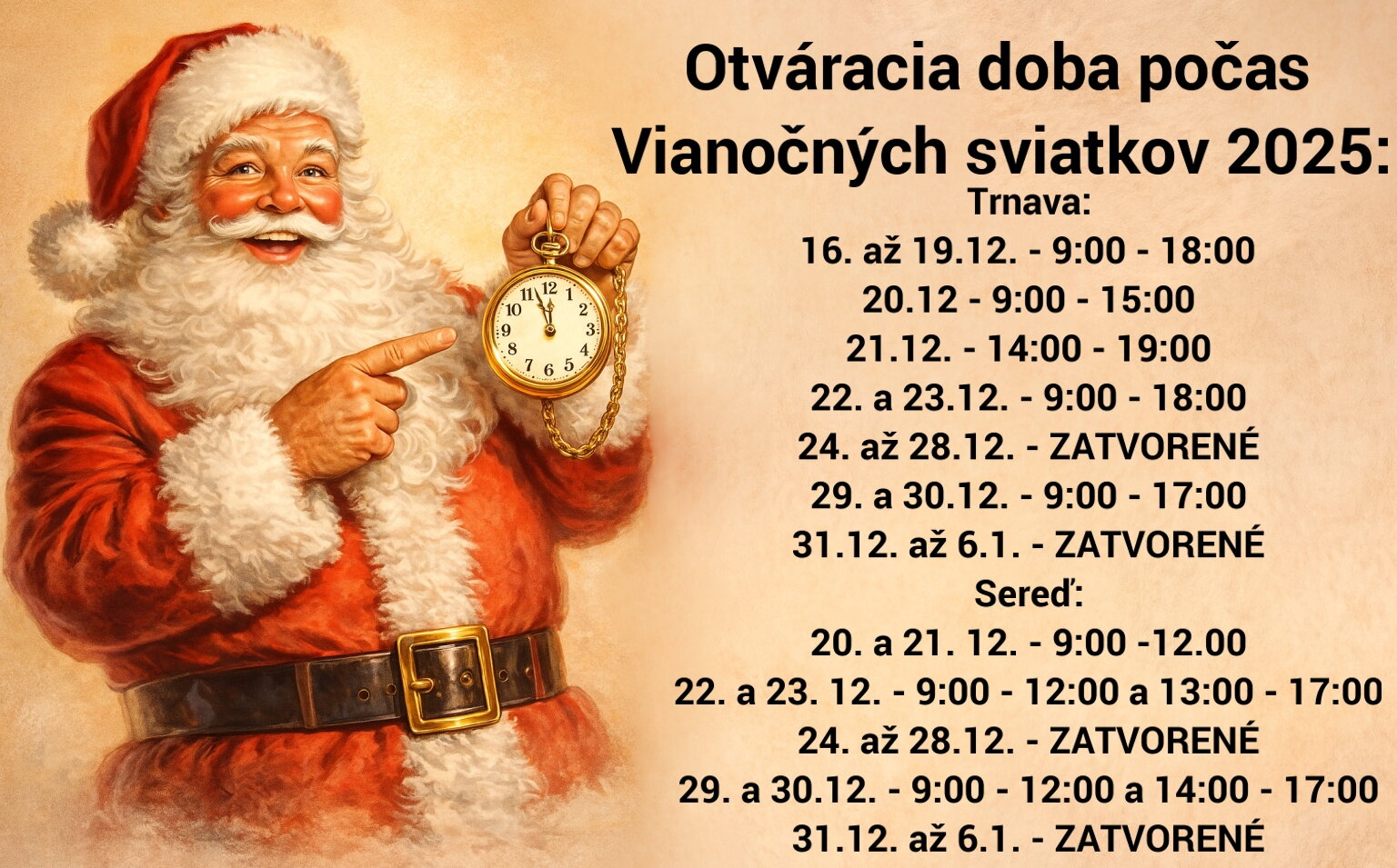 Otváracia doba zlatníctva Dianagold počas Vianočných sviatkov 2025| zlatyobchod.sk