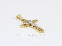Krížik zo žltého zlata s kamienkami a bielym Ježišom