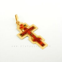Farebný pravoslávny kríž, prívesok zo žltého zlata