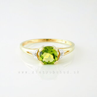 Zlatý prsteň s olivínom a briliantmi 22203642