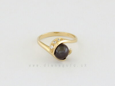 Zlatý prsteň s tmavou perlou b01/86