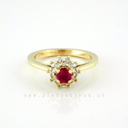 Zlatý prsteň s rubínom a laboratórne vytvorenými briliantmi 22203556