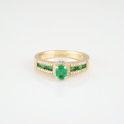 Zlatý prsteň so smaragdmi a briliantmi 50-00437A-1750F