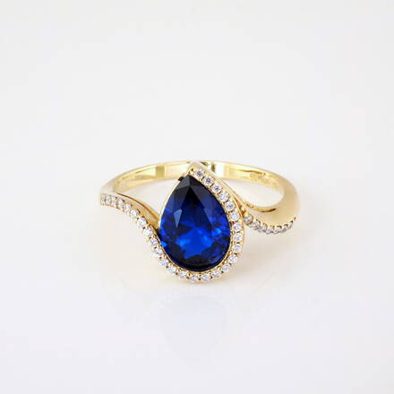 Zlatý prsteň s modrým kameňom a zirkónmi mb02/53